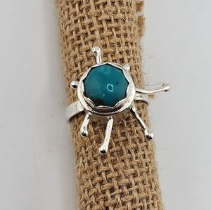 TURQUOISE ANXIETY RING HANDMADE IN STERLING SILVER METAL SIZE 9